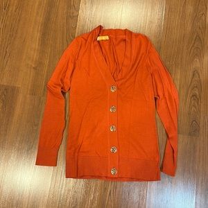 tory burch coral red orange cardigan sweater